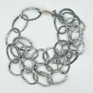 Silpada Retired B1939 Sterling Silver Hammered 3 Strand Oval Link Bracelet